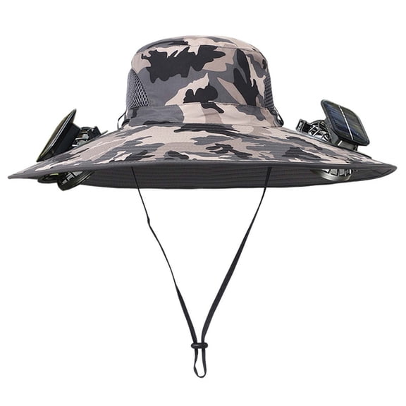 CHENge Camo Dual Solar Fan Hat, Rechargeable Cooling Sun Hat for Camping Fishing Hiking Outdoor Sports