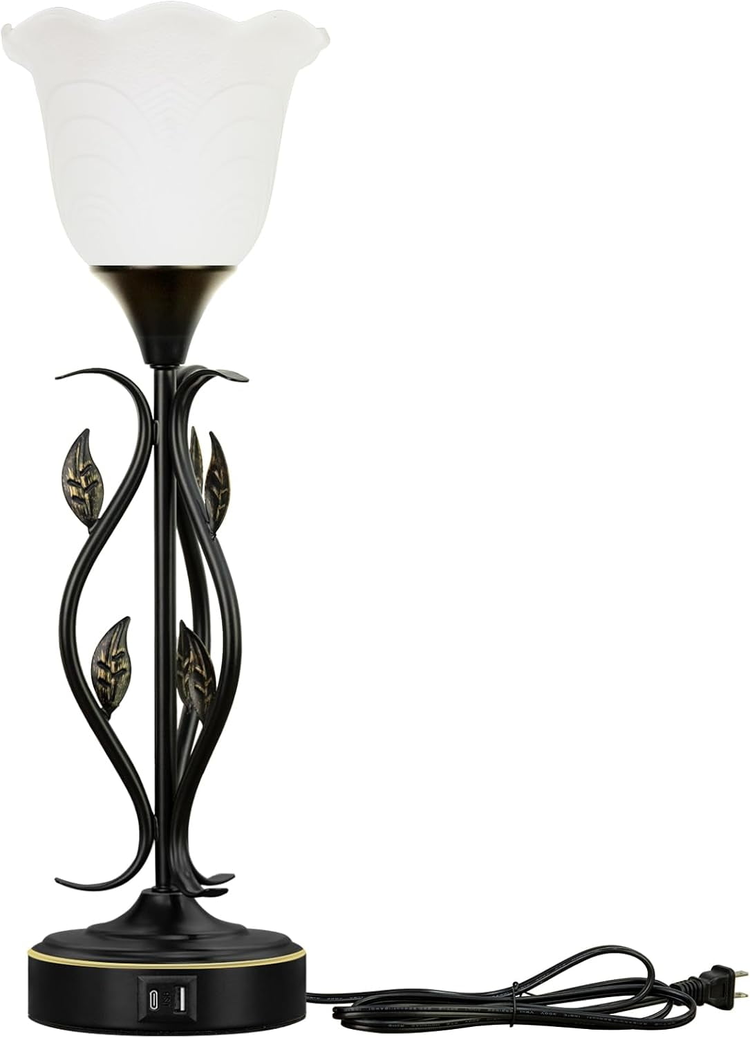 Table Lamp,Bedside Lamps Set of 2, Table Lamp with USB Port 3 Way Dimmable Touch lamp Torchiere Nightstand Lamps with Rustic Vines Leaf and Glass Flower Shade lamp for Bedroom, Living Room, Office