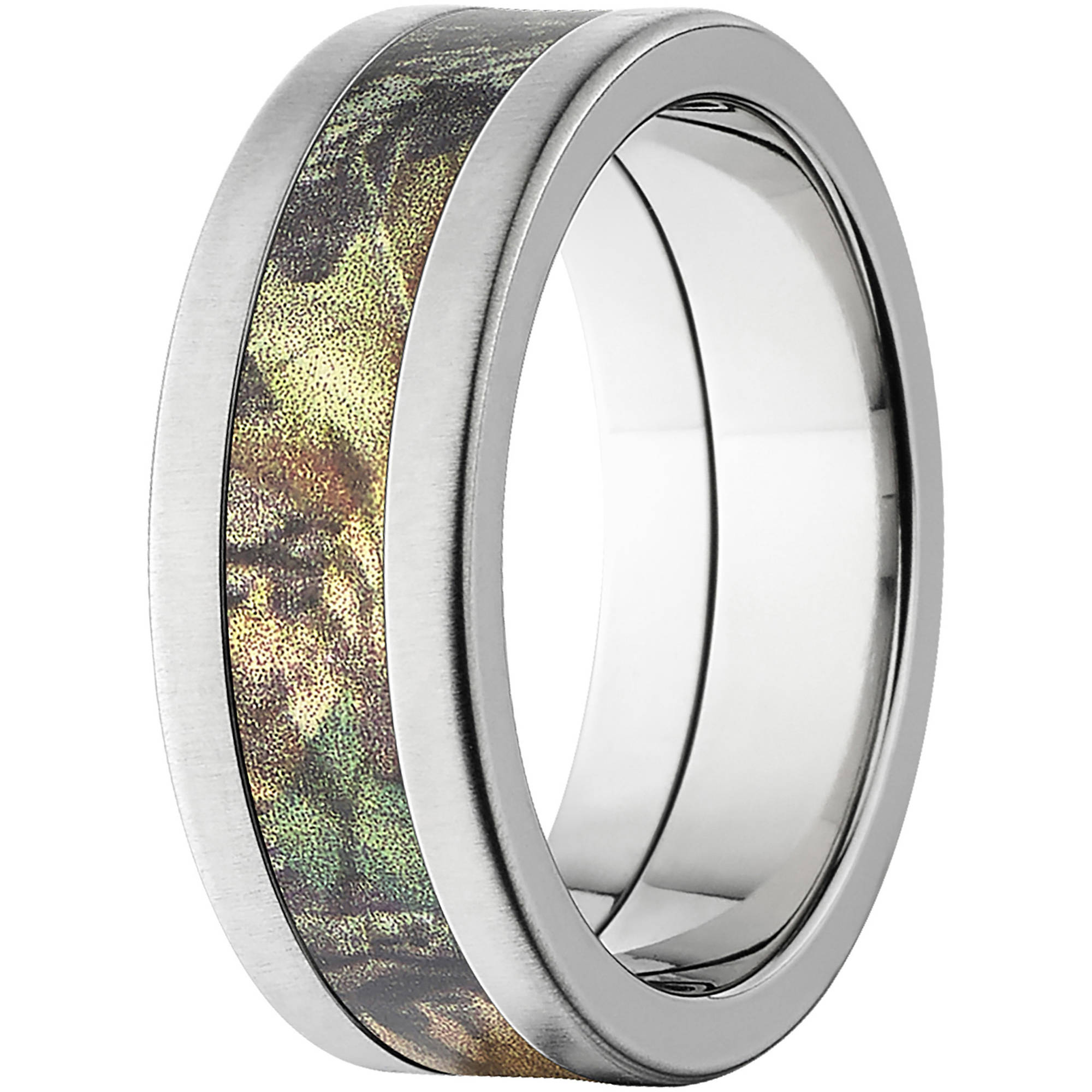 New Break Up Men's Camo Stainless Steel Ring with Cross Brushed Edges and Deluxe Comfort Fit
