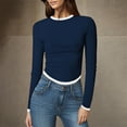 thumbnail image 2 of aidice Shirts for Women Casual Crewneck Long Sleeve Tee Shirts Comfy Slim Fitting Color Block Tops, 2 of 5