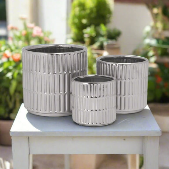 Perla Ceramic Round Planter Set (Set of 3)