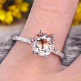 thumbnail image 4 of 6mm Round Morganite 1.5 Carat Engagement Ring Solid 10k Rose Gold Wedding Ring basket underneath Halo Pink Gemstone Promise Ring for Bride, 4 of 5
