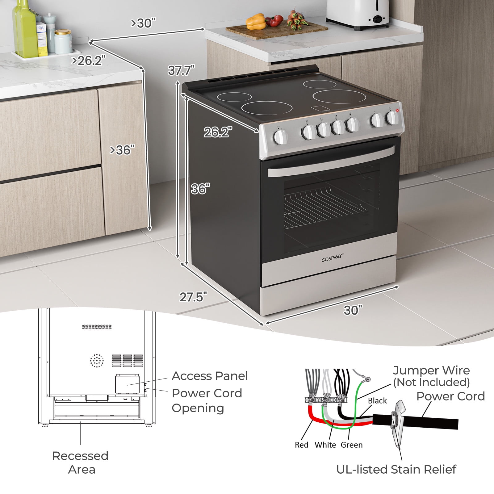Costway Electric Range 30" Freestanding & Slide-in Kitchen Stove with Cooking Modes