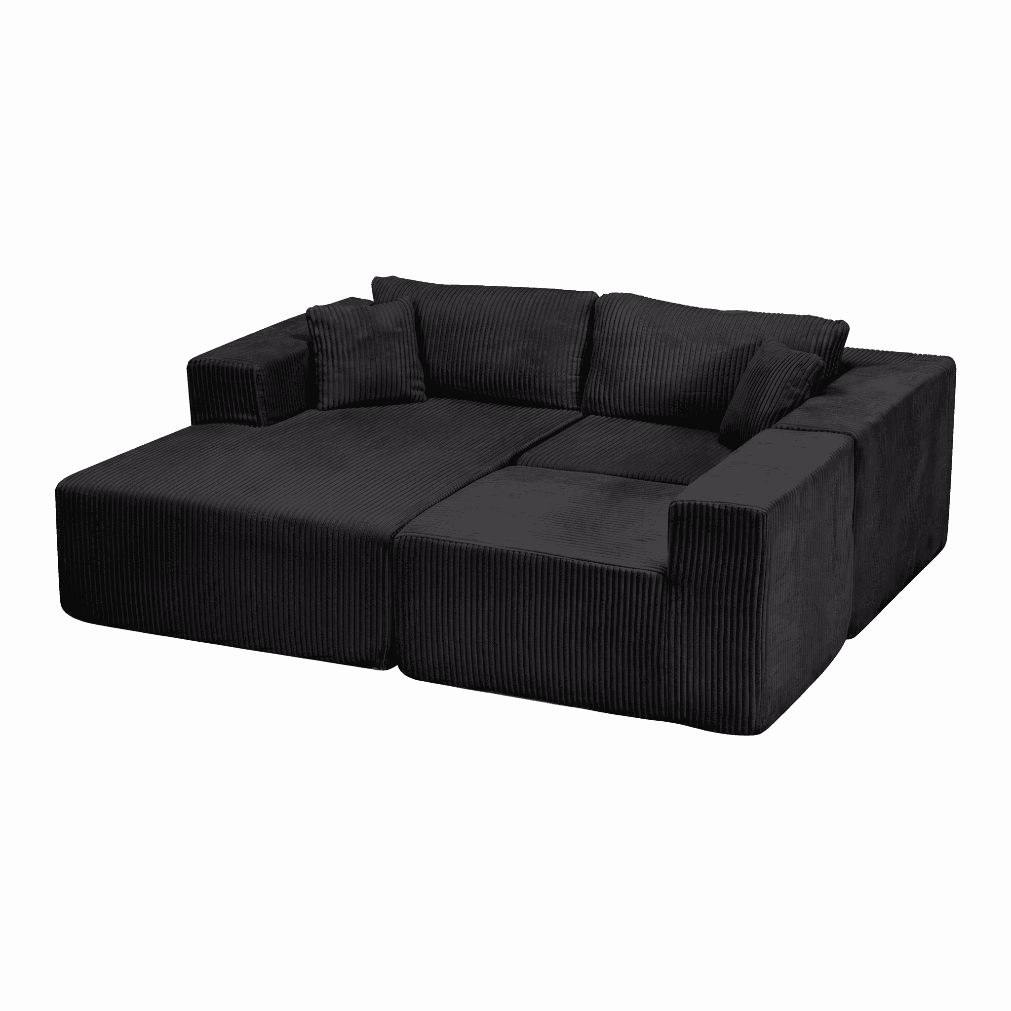 Leumius Modular Sectional Sofa,Cloud Sectional Couch with Deep Seat,Modern L-Shape Sofa with Chaise,Upholstered Boneless Couch for Living Room,Corduroy,Black