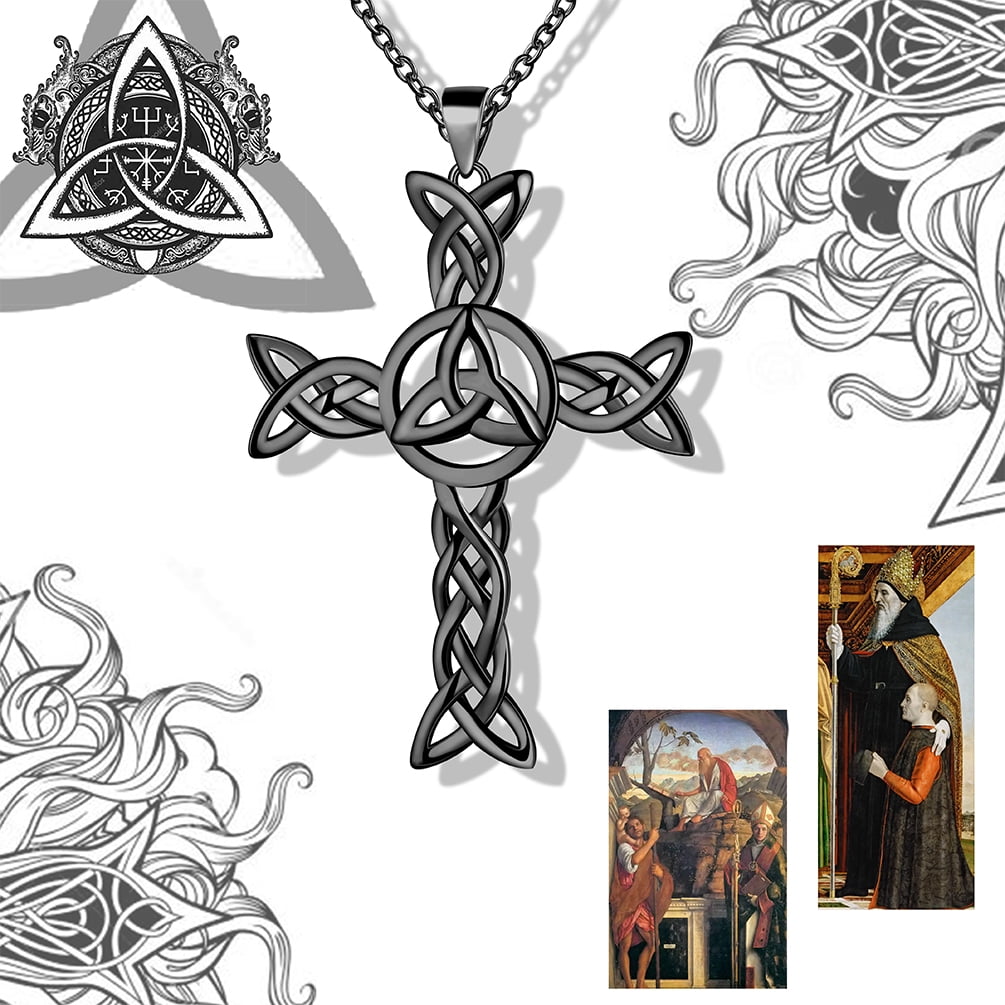 Hipunk Celtic Cross Necklace for Men Women 925 Sterling Silver Celtic Knot Cross Pendant Necklace Trinity Triquetra Irish Jewelry Fathers Day Gift for Dad