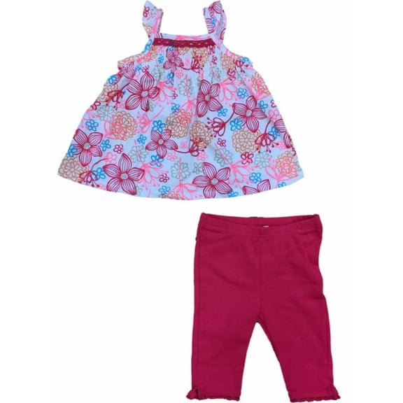 Infant Girls Floral Tank Top & Pink Legging Outfit 2 Piece Flower Outfit 3m