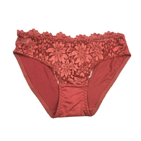 

BVnarty Trendy Stretchy Briefs For Women Hollow Lace Pattern Sexy Panties Breathable Low Waist Briefs Solid Color Panties Knickers Underpants 5 Packs Brown One Size