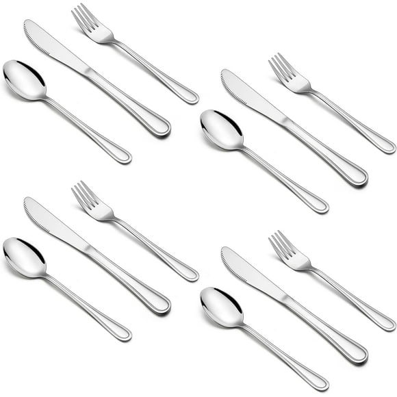HaWare Ensemble de 12 Pcs de Coutellerie pour Enfants, Ustensiles et Couverts pour Tout-Petits en Acier Inoxydable, Ustensiles de Repas pour Préscolaires Comprenant 4 Cuillères 4 Fourchettes 4 Couteaux, Couverts en Métal pour Enfants pour la Maison et l'École, Fini Miroir