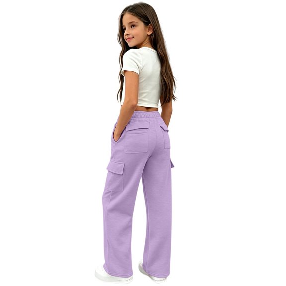 PLHWHYQ Girls’ Soft Colorful Everyday Joggers For Girls – Comfortable Casual Pants For And School Breathable Elastic Waistband Everyday Wear 2-Purple 11-12 Years