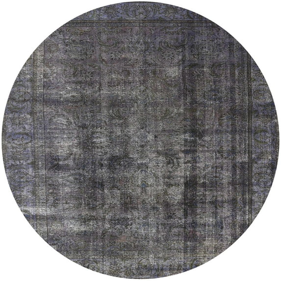 Ahgly Company Machine Washable Indoor Round Industrial Modern Black Area Rugs, 6' Round
