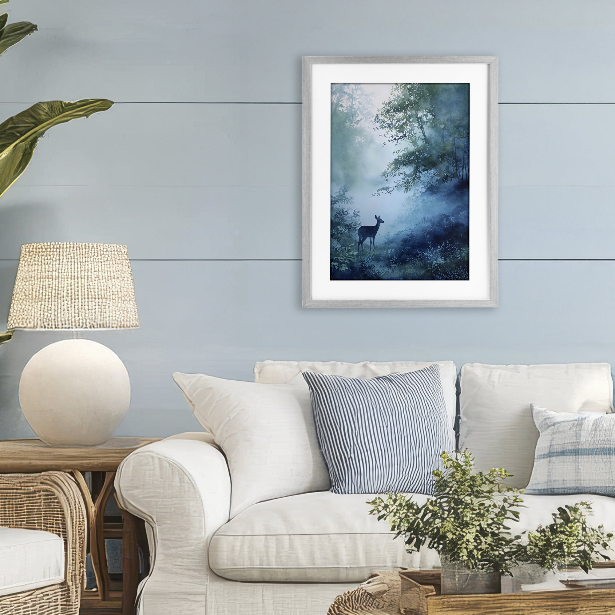 Stupell Industries Blue Dawn Deer in Mist Gray Framed Print Under Glass, design by Franklyn Gregory