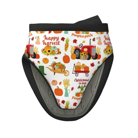 

Tebeau Fall Farm Pumpkin Print Short Oven Mitts Heat Resistant Silicone Kitchen Mini Oven Mitts Non-Slip Grip Surfaces and Hanging Loop Gloves