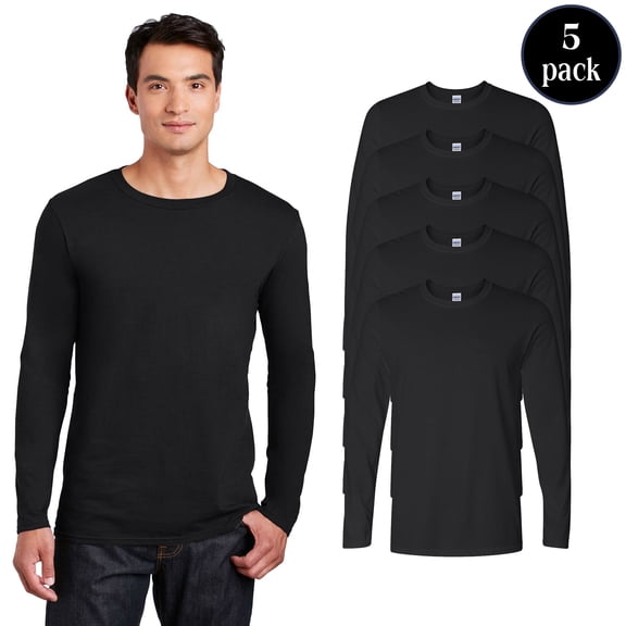 Gildan Unisex Softstyle Long Sleeve T-Shirt- 64400, Black Bult 5 Pack, S