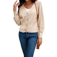 thumbnail image 2 of hirigin Women's Spring Autumn Knitted Cardigan Solid Color Long Sleeve Button Down Knitwear, 2 of 9