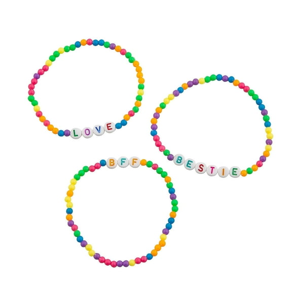 Fun Express Sayings Rainbow Beaded Friendship Bracelets - 12 Pc