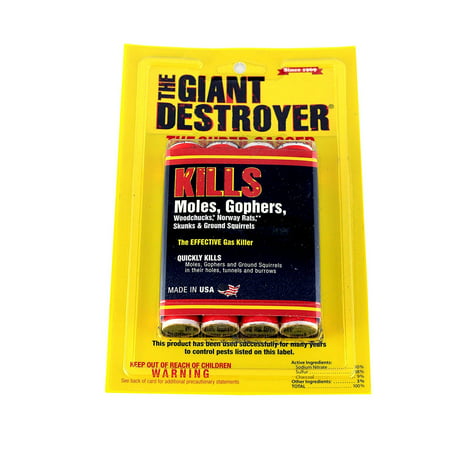 Giant Destroyer 00333 Gas Bomb - Gopher, Mole and Rat Killer - Pack of 2 4packs (8 total), Kills Gophers, Moles, Woodchucks, Rats, Skunks, and.., By Atlas Chemical