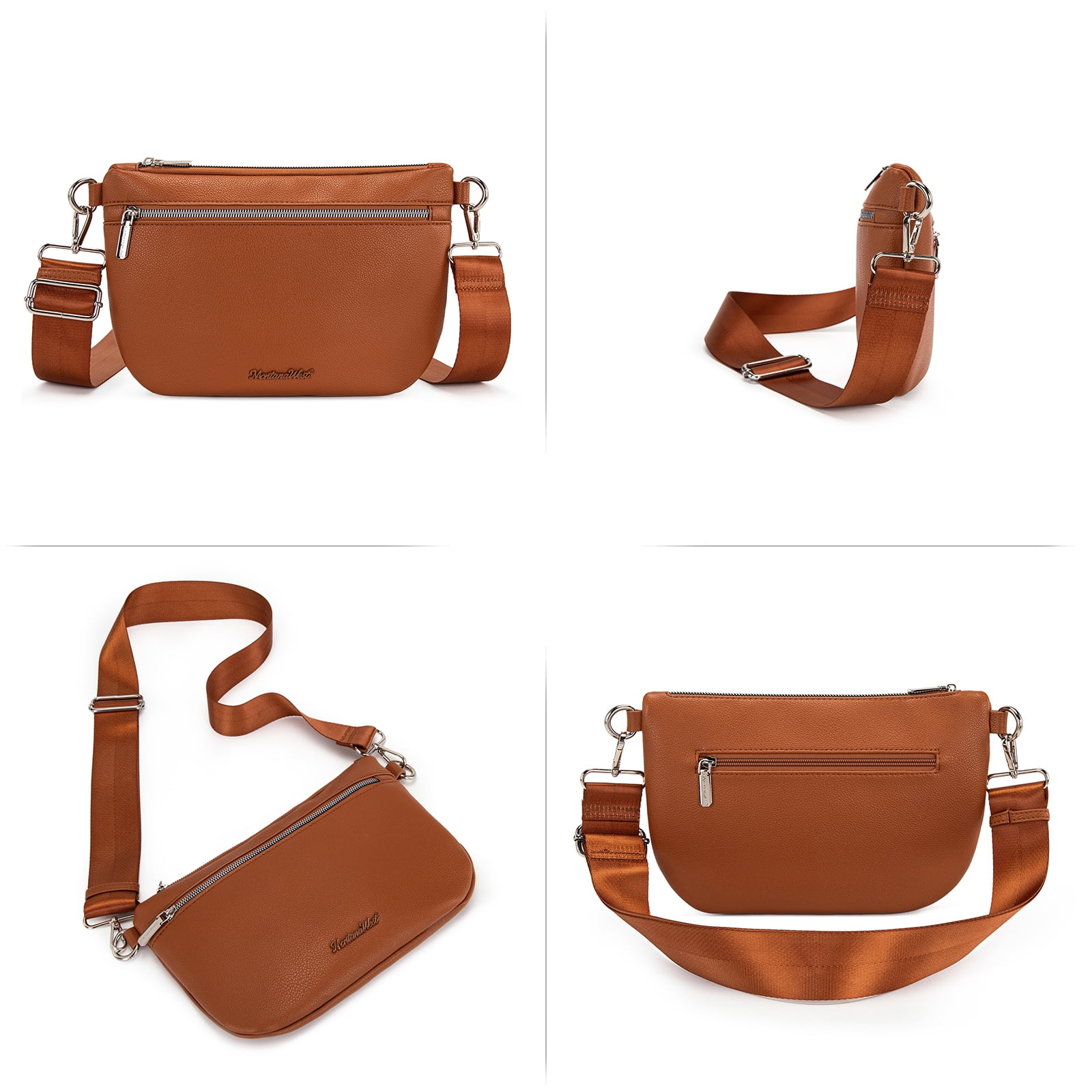 Montana West Crossbody Bag for Women with Dual Zipper Pockets, Brown