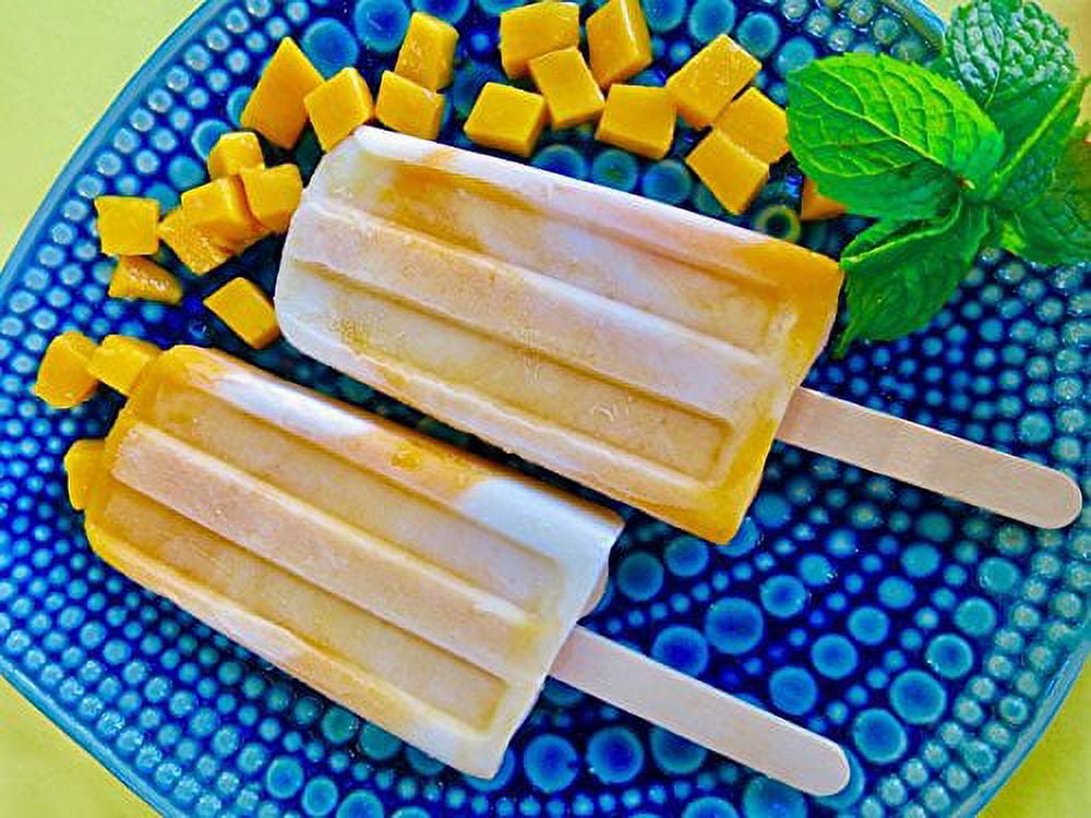 American Ice Pop Maker - Frozen Popsicle Mold Kit Moldes Para Paletas - 10  Large BPA Free Removable Plastic Molds + 50 Wood Sticks, Cleaning Brush,  Healthy Kids Fruit & Cream Treats(Classic-10, Blue) 