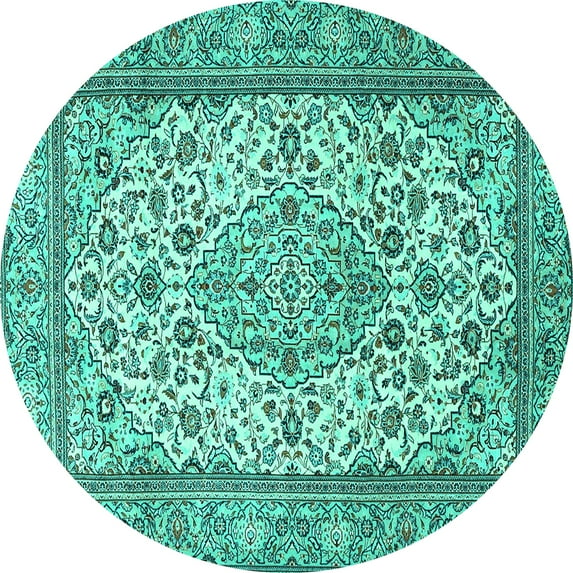 Ahgly Company Indoor Round Medallion Turquoise Blue Traditional Area Rugs, 4' Round