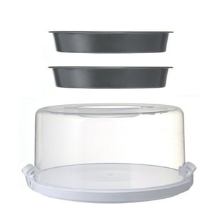Sterilite Cake Server Round Carrier with Lid Cover Handle Clear White,  2-Pack 