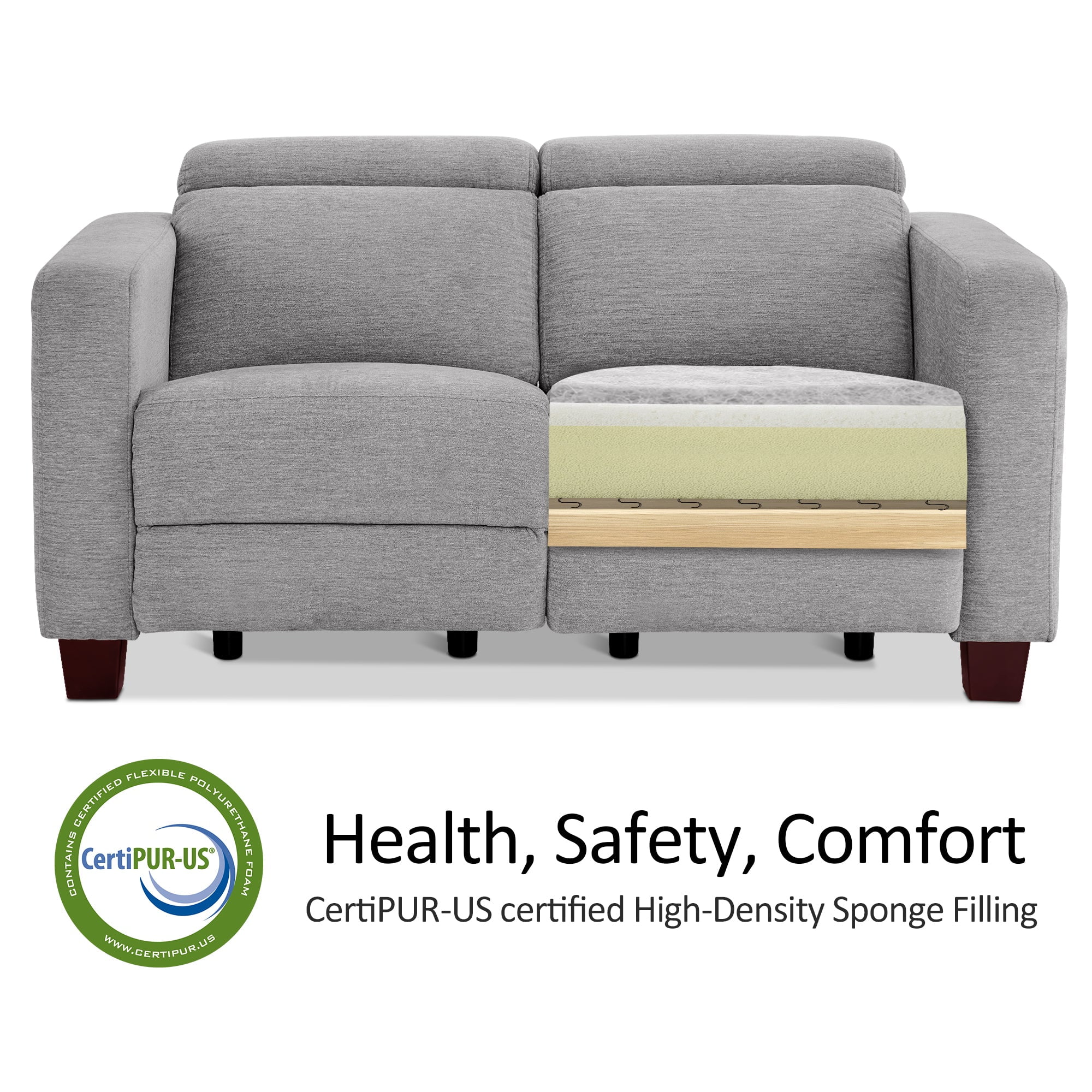 MCombo 62.2'' Wall Hugger Power Loveseat Recliner Sofa for Living Room, Office, Fabric, Grey