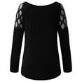 thumbnail image 3 of Pntutb Womens Plus Size Sexy Off Shoulder Long Sleeve Hot Drilling Solid Hollow Out O-Neck T-Shirt Blouse Tops, 3 of 6