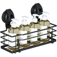 thumbnail image 1 of Suction Cup Shower Caddy, Shower Shelf Soap Dish with Hooks for Razor, Sponge, Rust Proof 304 Stainless Steel, Black, 1 of 5