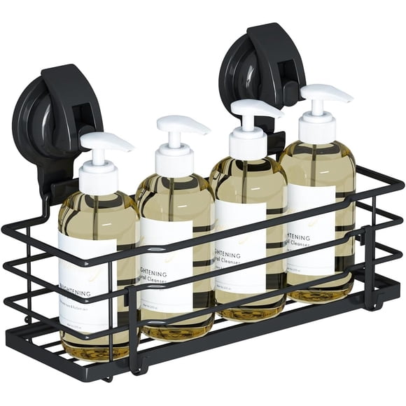 Caddie de Douche à Ventouse, Étagère de Douche Porte-Savon avec Crochets pour Rasoir, Éponge, Acier Inoxydable 304 Antirouille, Noir