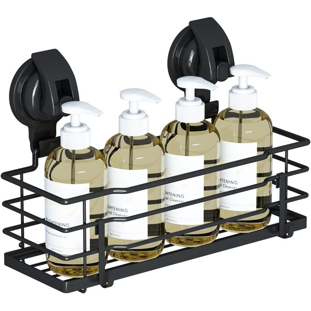Suction Cup Shower Caddy, Shower Shelf Soap Dish with Hooks for Razor, Sponge, Rust Proof 304 Stainless Steel, Black