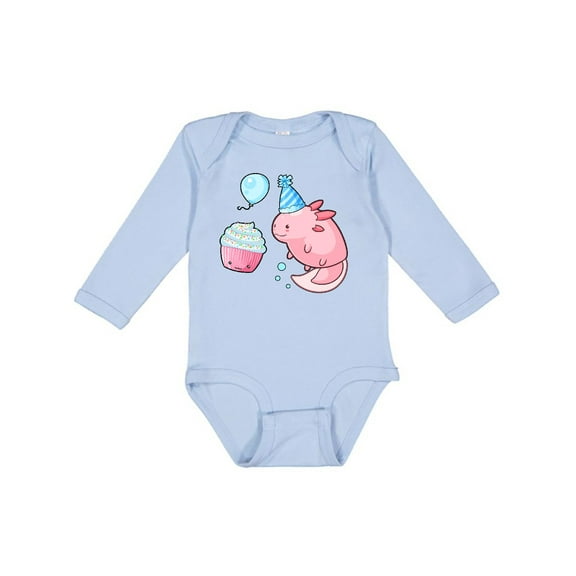 Inktastic Cute Axolotl Birthday with Cupcake Boys or Girls Long Sleeve Baby Bodysuit