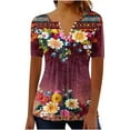 thumbnail image 3 of Jsaierl Womens Tops Hide Belly Shirts Summer Pleated Button V Neck T-Shirt Causal Empire Waist A-Line Floral Tunic Blouses Plus Size, 3 of 6