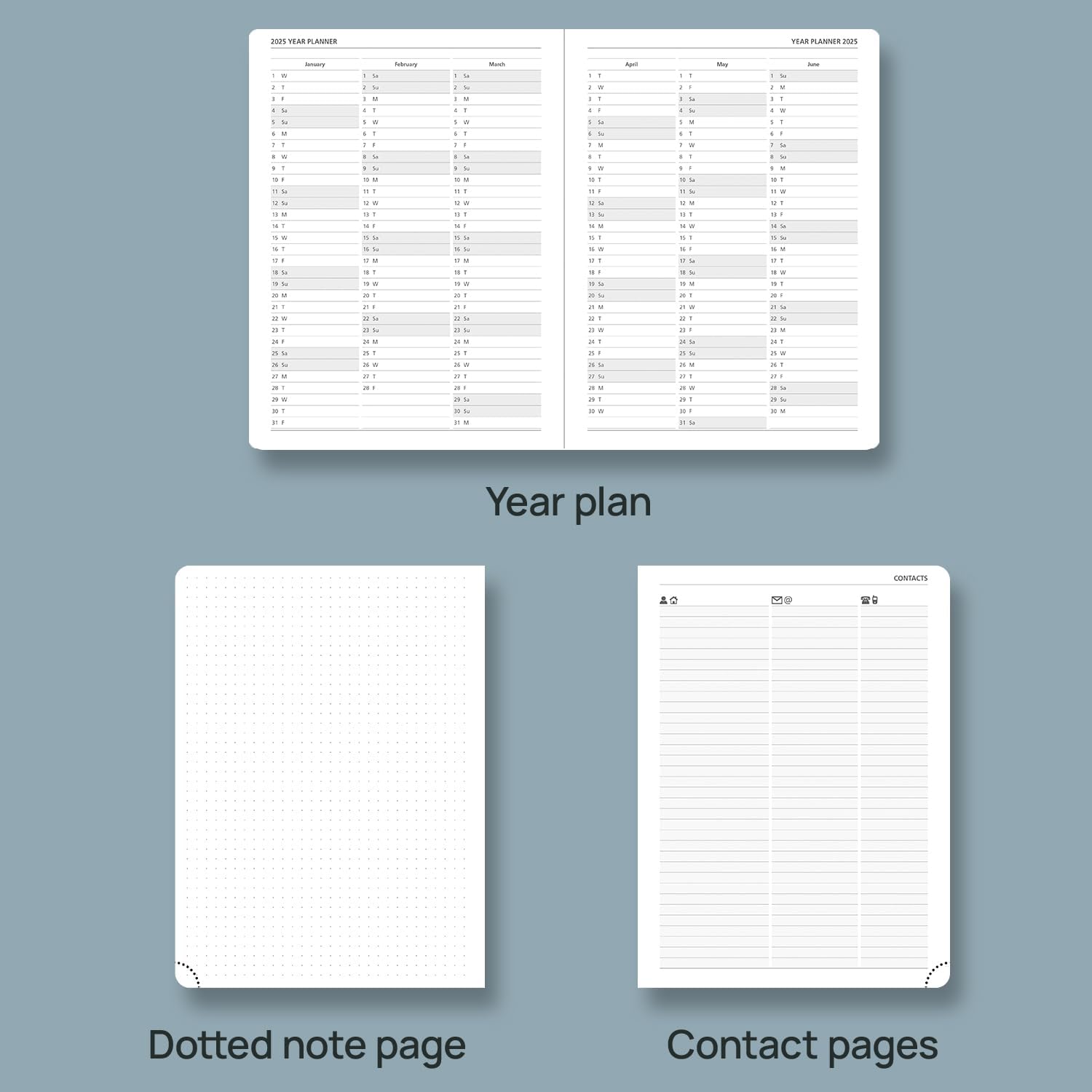 POPRUN Planner 2025, 6.5" x 8.5" Weekly Planners & Appointment Books, Leather Soft Cover with Monthly Tabs, Inner Pocket, 100GSM Thick Paper - Cerulean Blue