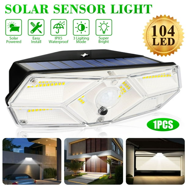 Tsv 2 1pcs Solar Lights Solar Wall Lights Outdoor 104 Led Motion Sensor Security Lights 3 Modes Wireless Solor Light With 1 Wide Angle Ipx5 Waterproof For Yard Garage Garden Patio Deck