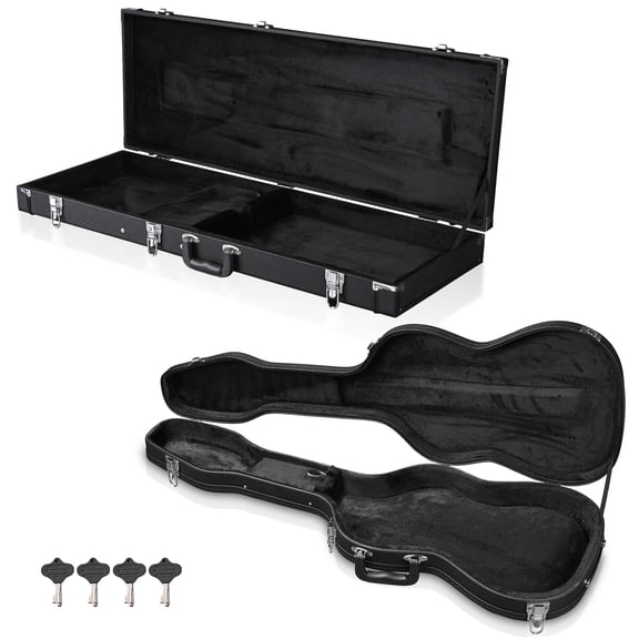 Yescom 2 Pack Electric Guitar Hard Case Wooden Shell  for Stratocaster Style & Universal Portable Lockable Gig Bag Concert Studio