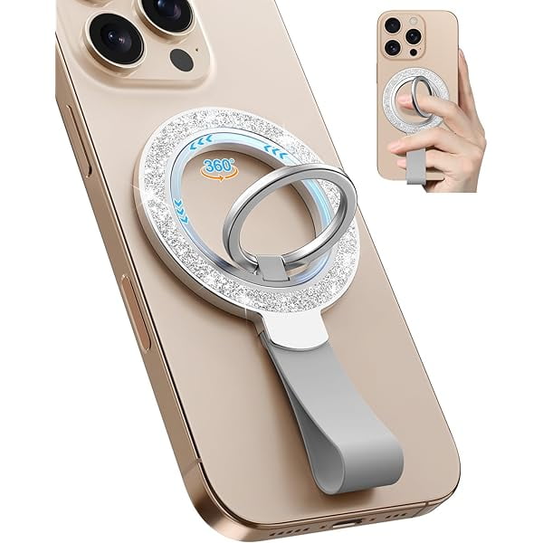 wonima11 Phone Grip Ring Holder Stand Compatible with MagSafe - Magnetic Phone Accessories Grip for iPhone 16 Pro Max/16 Pro/16/15/14/13/12 Series Bling Removable Rotatable Cute for Women, Silver