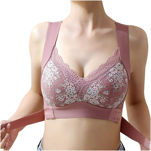 JGTDBPO Front Snap Bra For Women Comfort V-Shaped Back Criss Cross Bras Side Buckle Lace Sports Bras Wireless Push Up Seamless Bra With Removable Pad Everyday Bra