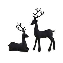 2 Pcs Christmas Reindeer Sculpture - Gold or Black Resin Elk Statues for Home Decor, for Living Room, Bedroom, Office, Bookshelf, and Desk, Festive Holiday Decoration