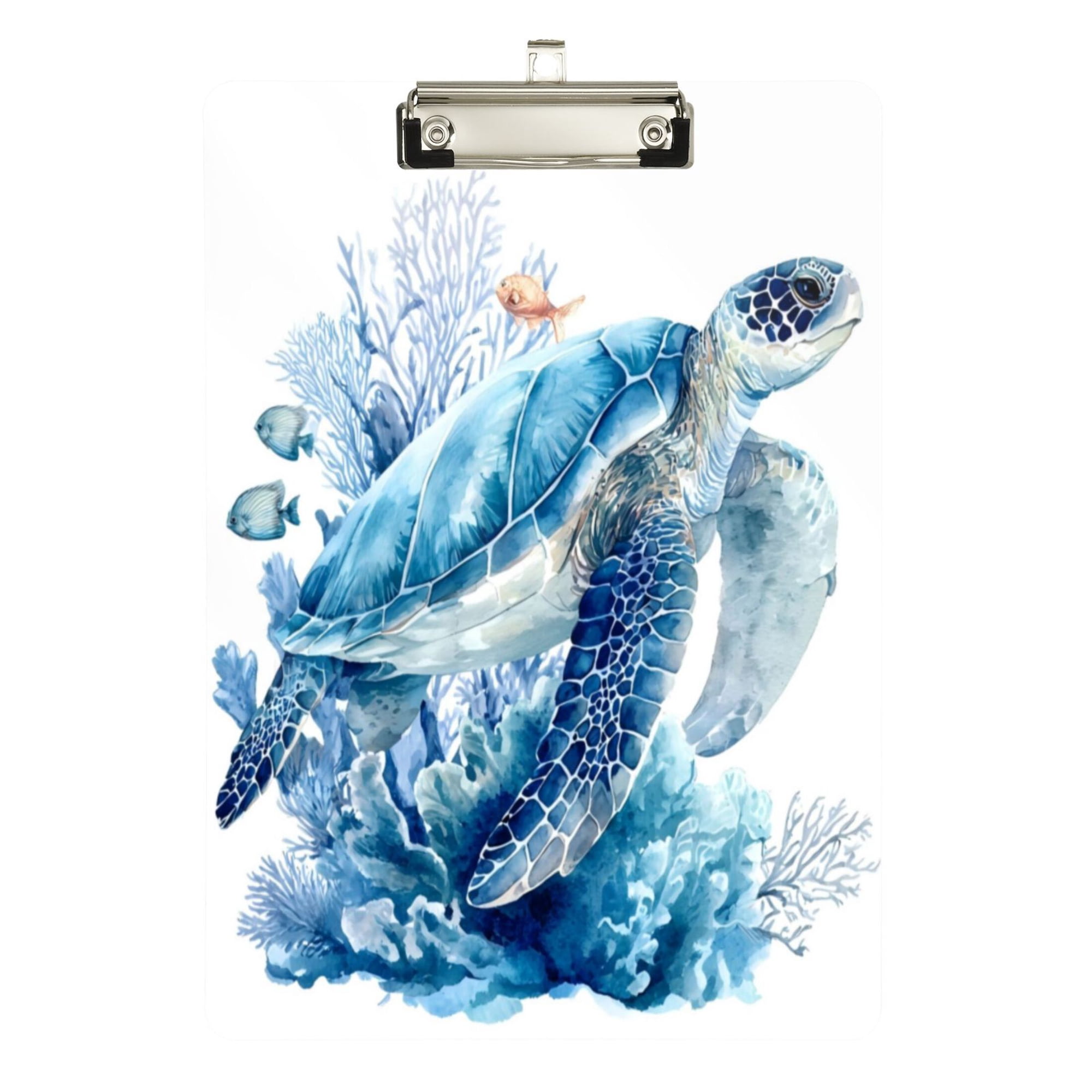 12.5 x 9 Acrylic Clipboard with Silver Clip & Retractable Hook for Office Classroom Home Blue Sea Turtle Pattern