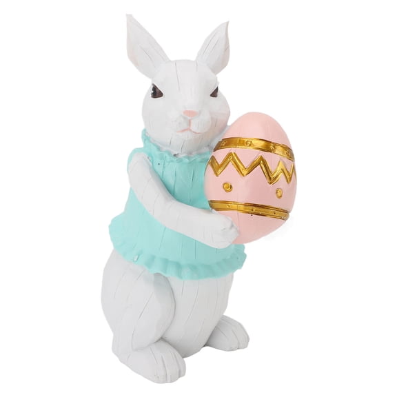 Yajisi Vintage Resin Bunny Figurine – Charming Easter Rabbit Holding a Colorful Egg, Durable Home Ornament for Holiday Décor
