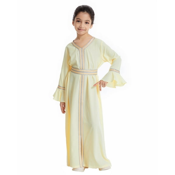 Ydojg Kids Toddler Outfit Set Girls Long Sleeve Kaftan Maxi Prayer Clothes Dresses Abaya 11-12 Years