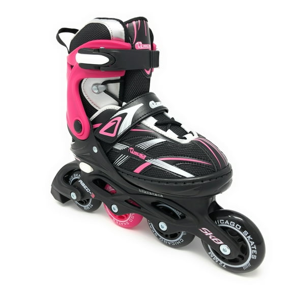 Chicago Skates Girls Five Size Adjustable Inline Skates Black/Pink/Silver - Size Large (5 - 9).