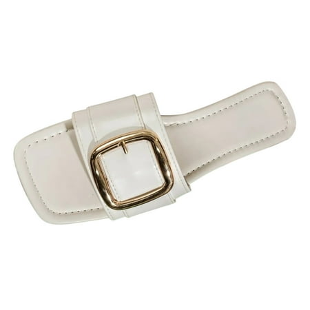 

Mackneog Spring And Summer Women Slippers Flat Bottom Square Toe And Open Toe Light And Comfortable Metal Buckle Casual Style Women s slipper White 42 Gift on Clearance