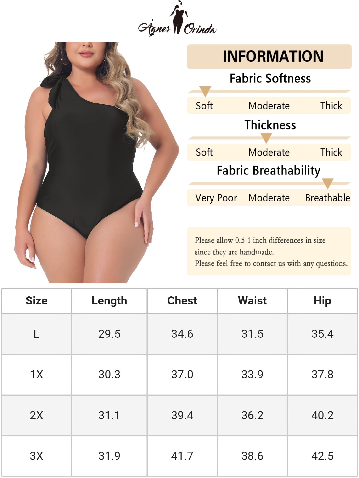 DARING DIVA Women's Plus Knot Bathing Suit Tummy Control Swimwear 1X Black