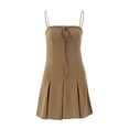 thumbnail image 1 of Robe à Bretelles Spaghetti Attrayante pour Femmes Couleur Unie Sans Manches Nouée devant Taille Cintrée Jupe Plissée S/M/L, 1 of 5