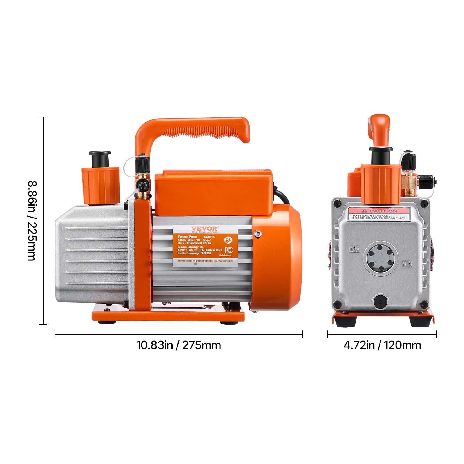 VEVOR Vacuum Pump, 3.5 CFM, HVAC Single Stage Rotary Vane Vacuum Pump, for R134a R22 R410a Systems, Auto AC Vacuum Pump Kit with Oil Bottle, for Automotive Air Conditioner Maintenance Resin Degassing