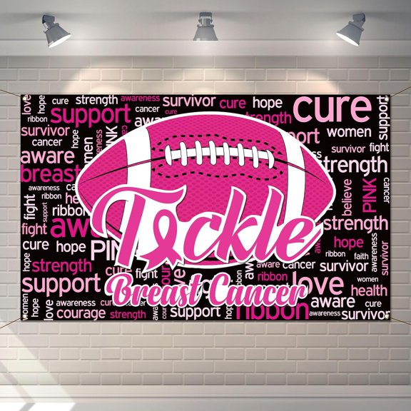 Football Breast Cancer Photo Booth Backdrop October Pink Out Ribbon Event Background Wall Decoration