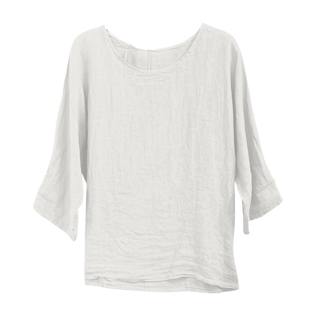 Blouses Jacquard en Coton et Lin à Manches 3/4 pour Femmes