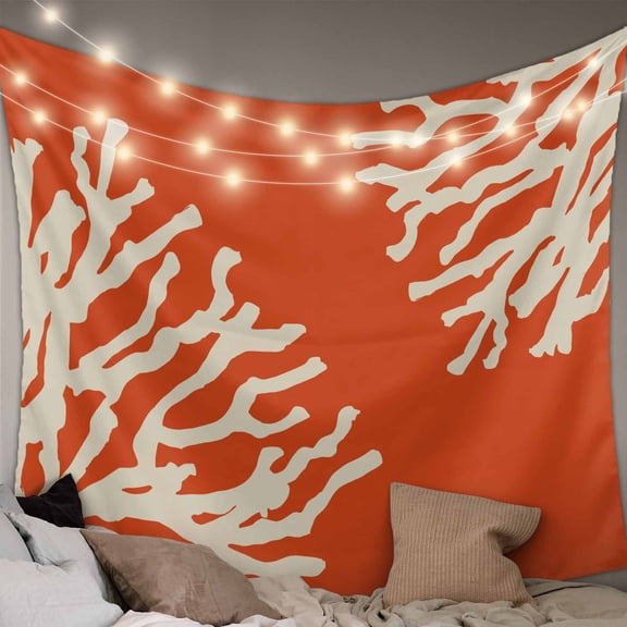 Coral Orange Tapestry for Bedroom Wall Hanging Tapestry, Coastal White Ocean Marine Nautical Beach Ceiling Backdrop Tapestries Poster Blanket Wall Decor for Teens Room Living Room Dorm 39" x 59"