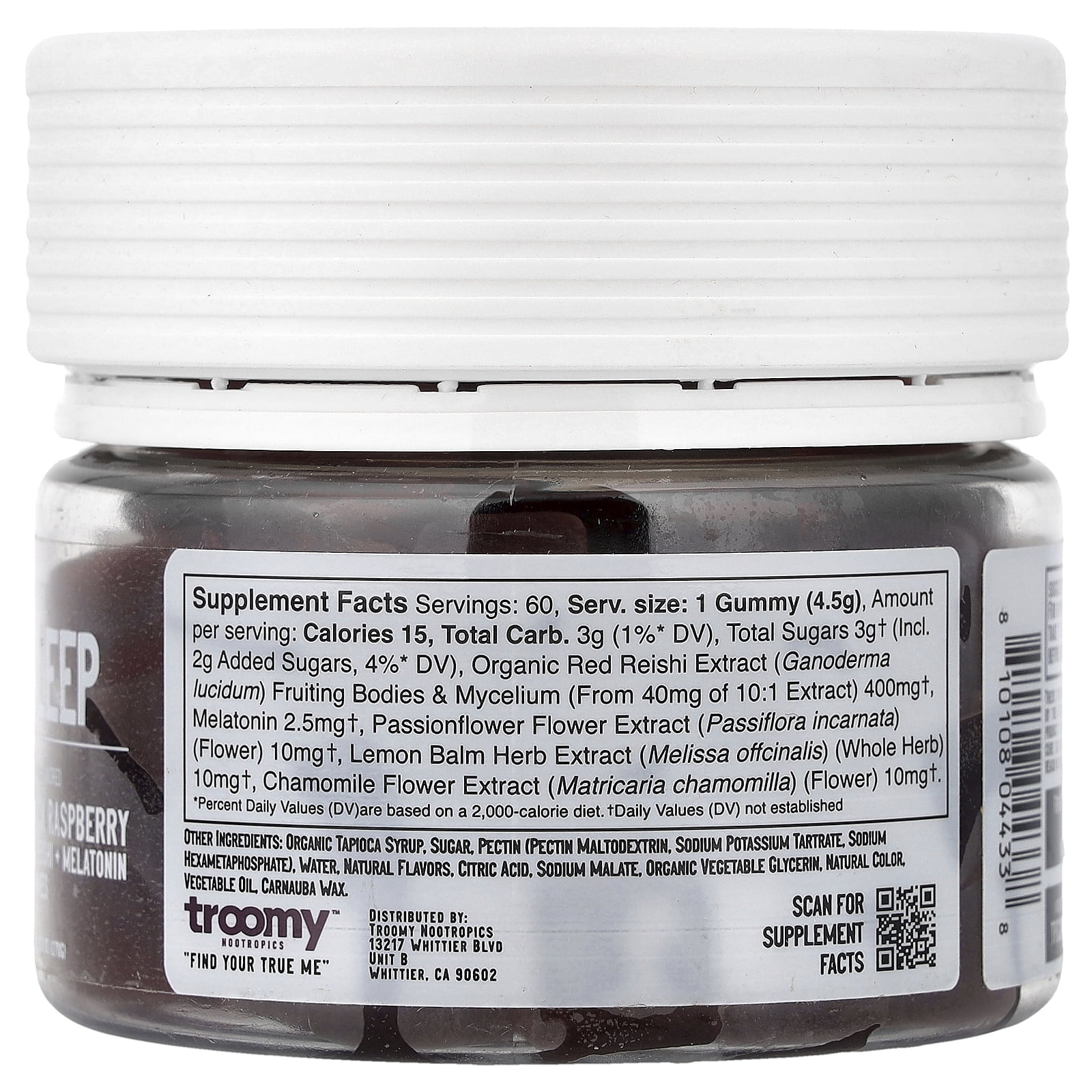 Troomy Nootropics Sleep, Functional Mushrooms Gummies, Black Raspberry, 60 Gummies