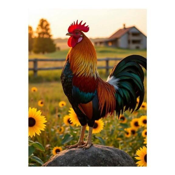 Diamond Art Kit for Adults, Rooster In Sunflower Field Diamond Painting for Adults Beginners, 5D DIY Diamond Art Painting Kits, Colorful Diamond Painting Craft for Home Decor 12x16